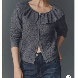 Anthropologie Maeve Charcoal Ruffled Cardigan